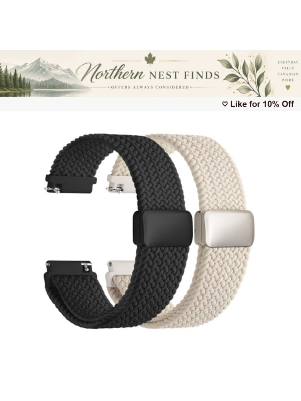 Magnetic Braided Nylon Watch Band Stretchy Adjustable 18mm Smartwatch Strap